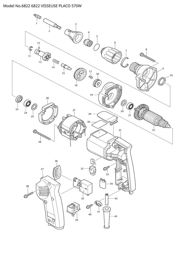 Vue éclatée Makita 6822 - page 1