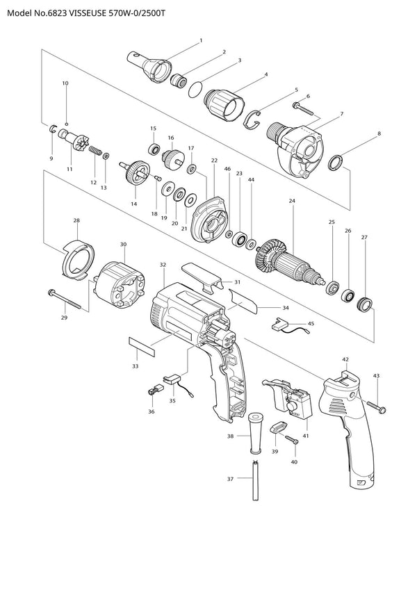 Vue éclatée Makita 6823 - page 1
