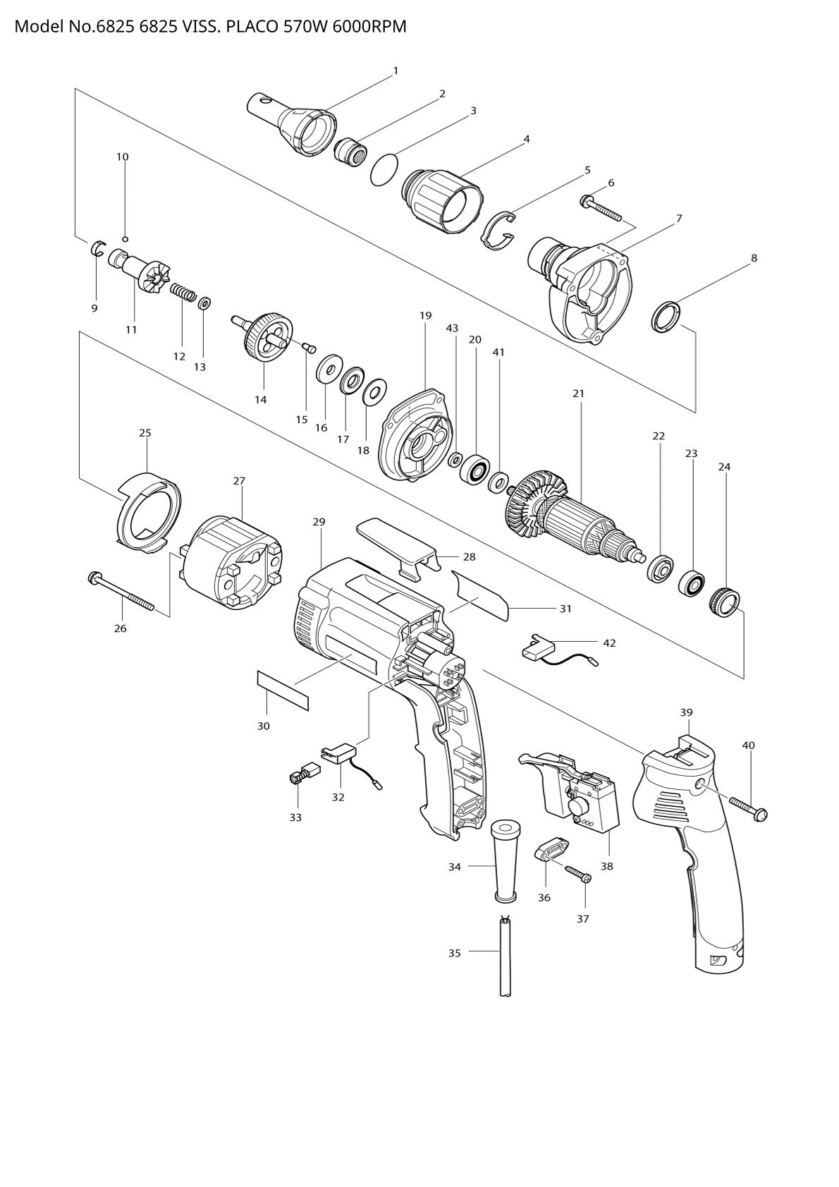 Vue éclatée Makita 6825 - page 1
