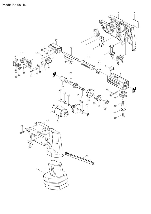Vue éclatée Makita 6831D - page 1