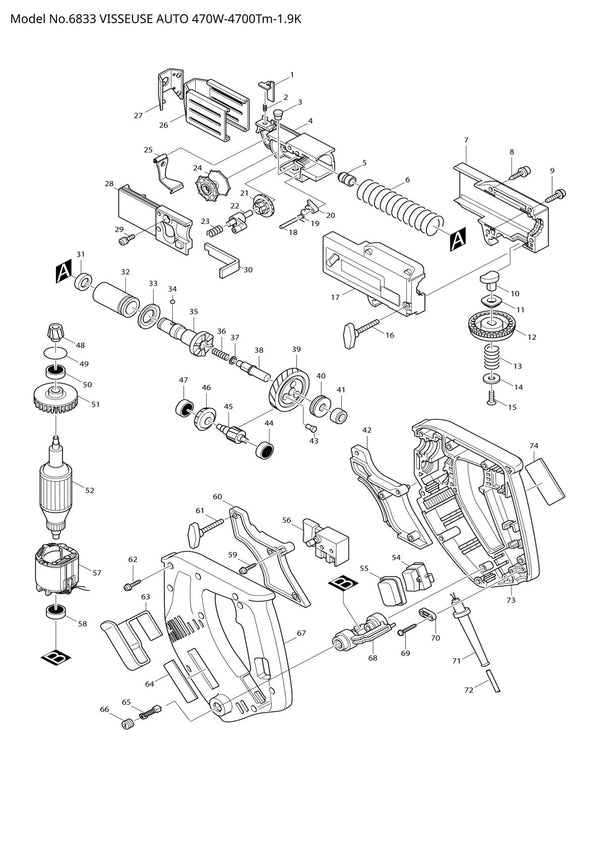 Vue éclatée Makita 6833 - page 1