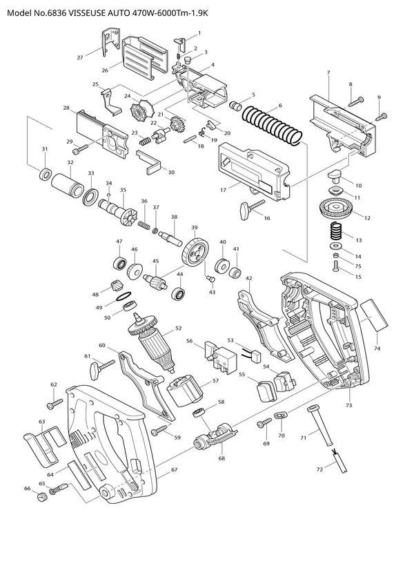 Vue éclatée Makita 6836 - page 1