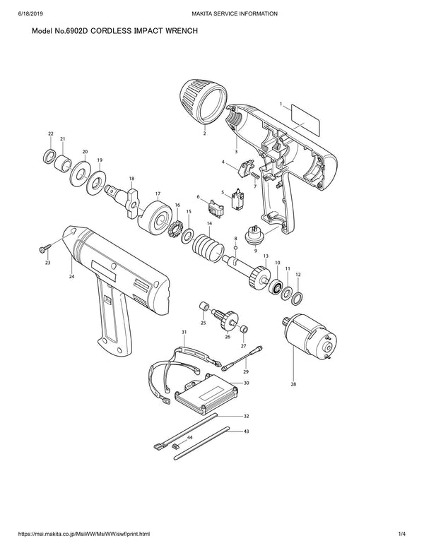 Vue éclatée Makita 6902D - page 1