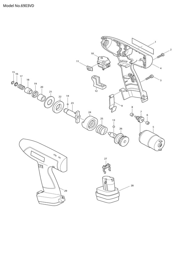 Vue éclatée Makita 6903VD - page 1