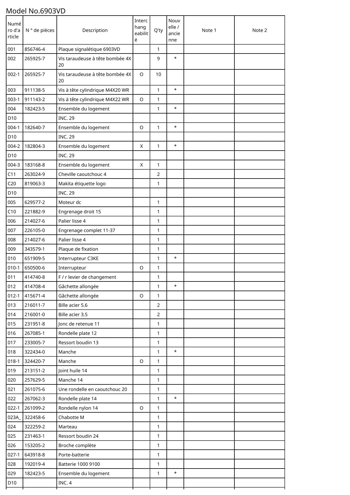 Vue éclatée Makita 6903VD - page 2