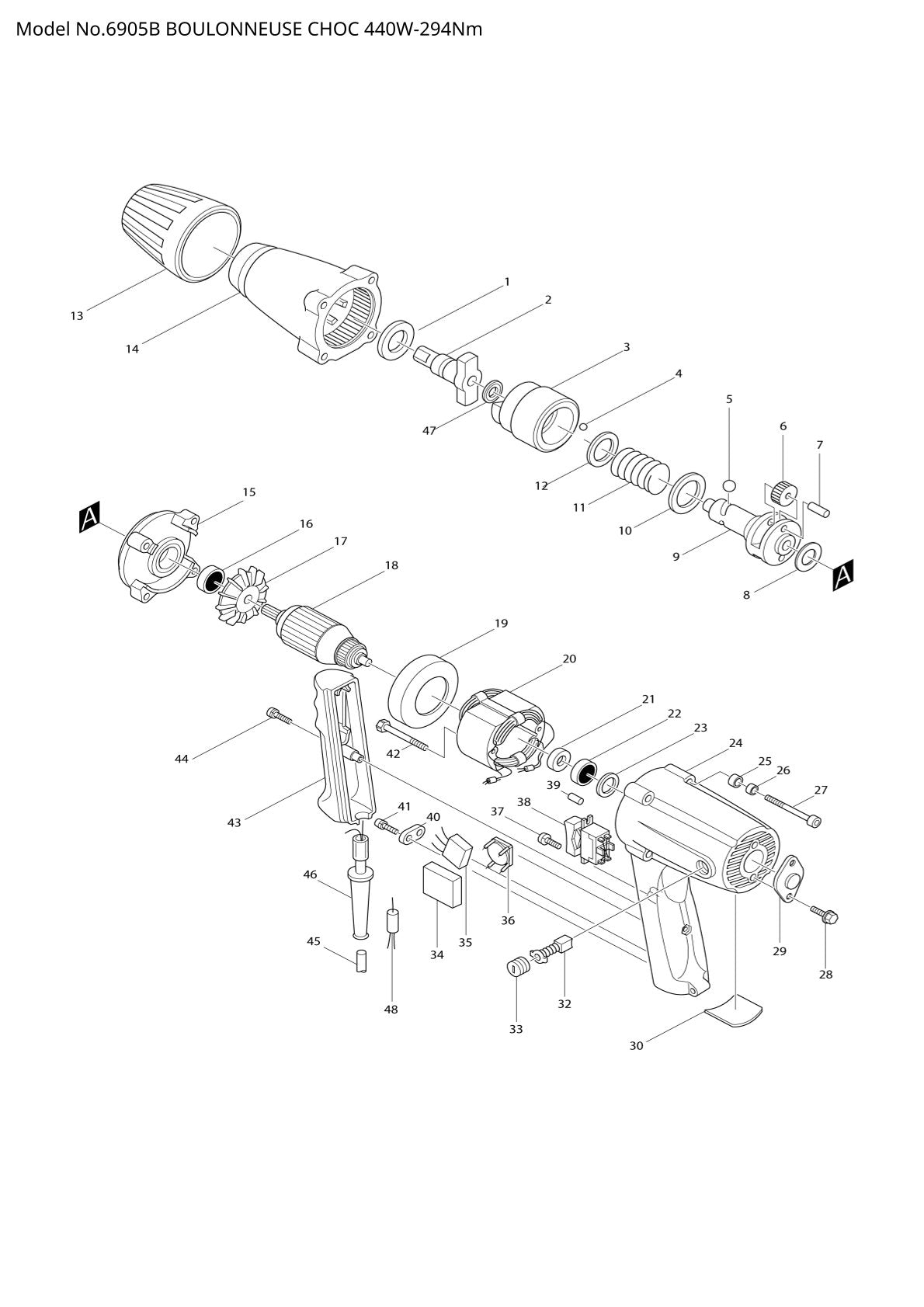 Vue éclatée Makita 6905B - page 1