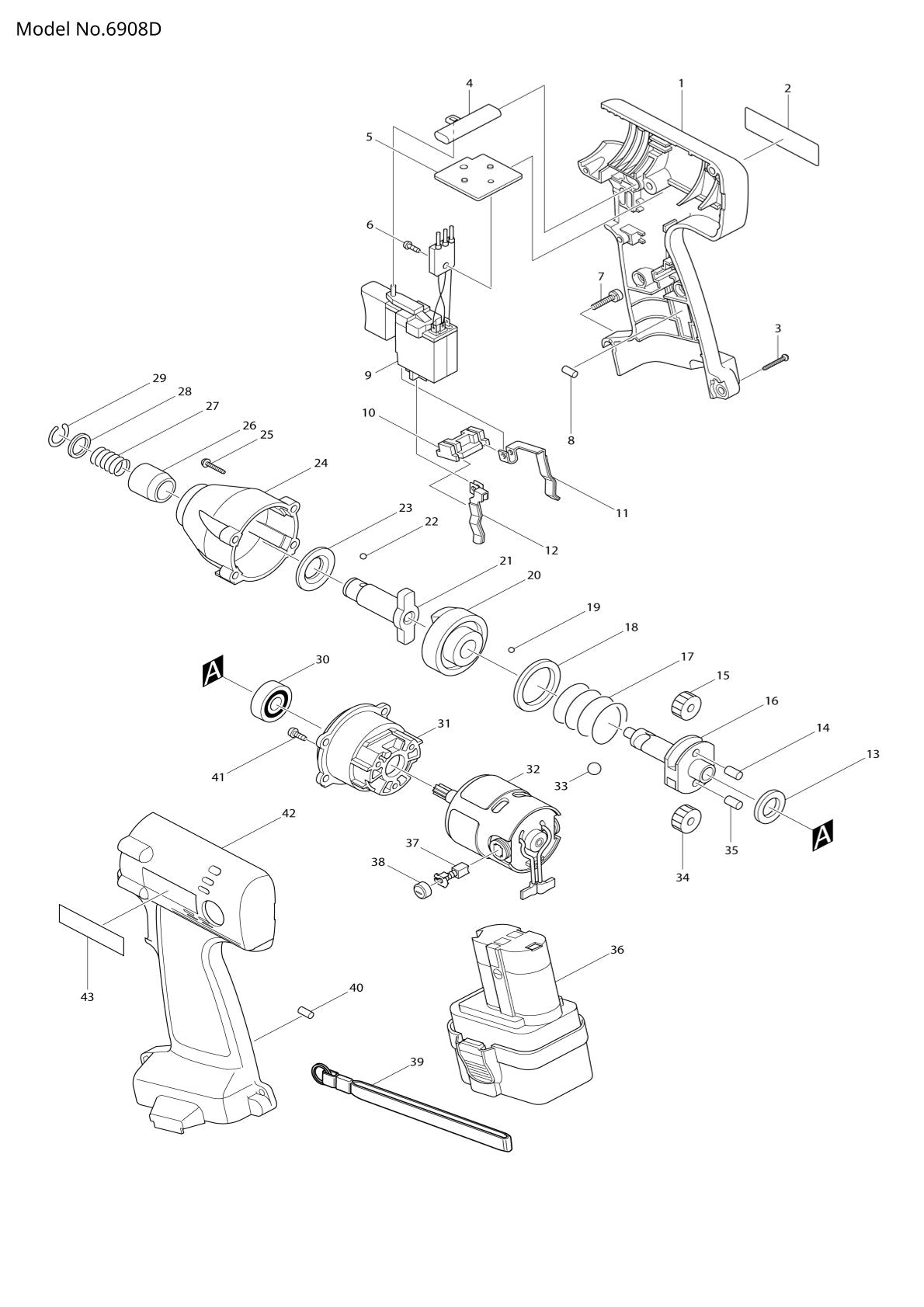 Vue éclatée Makita 6908D - page 1