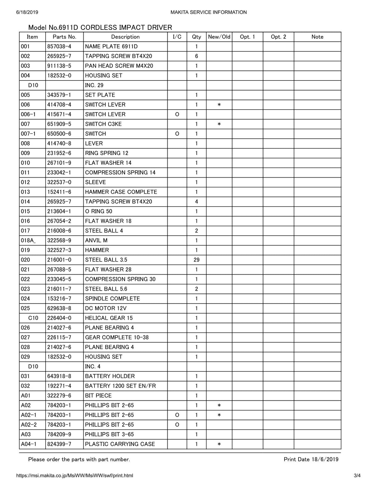 Vue éclatée Makita 6911D - page 3
