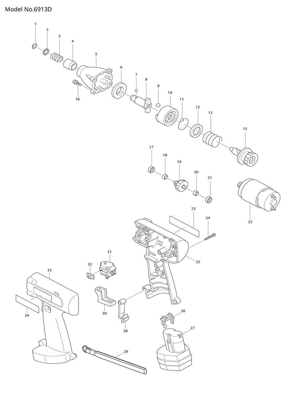 Vue éclatée Makita 6913D - page 1