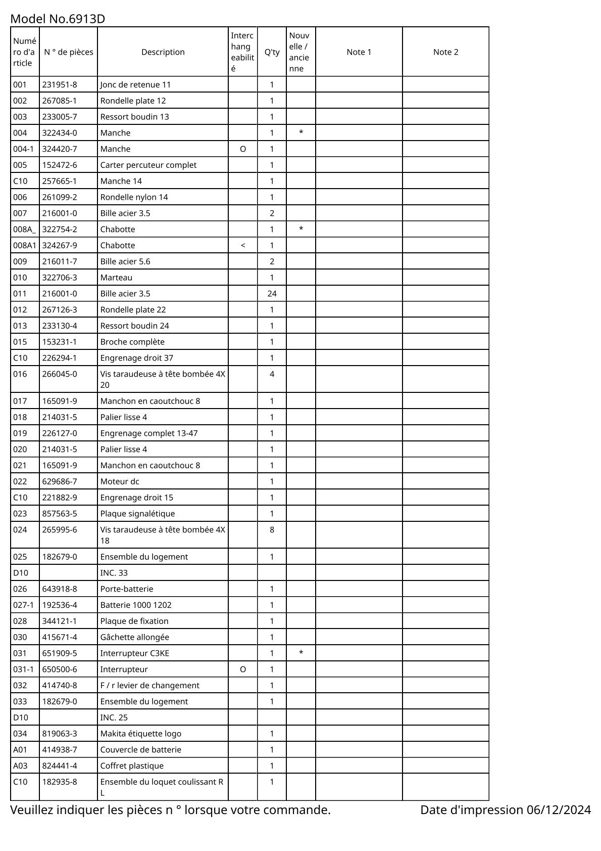 Vue éclatée Makita 6913D - page 2