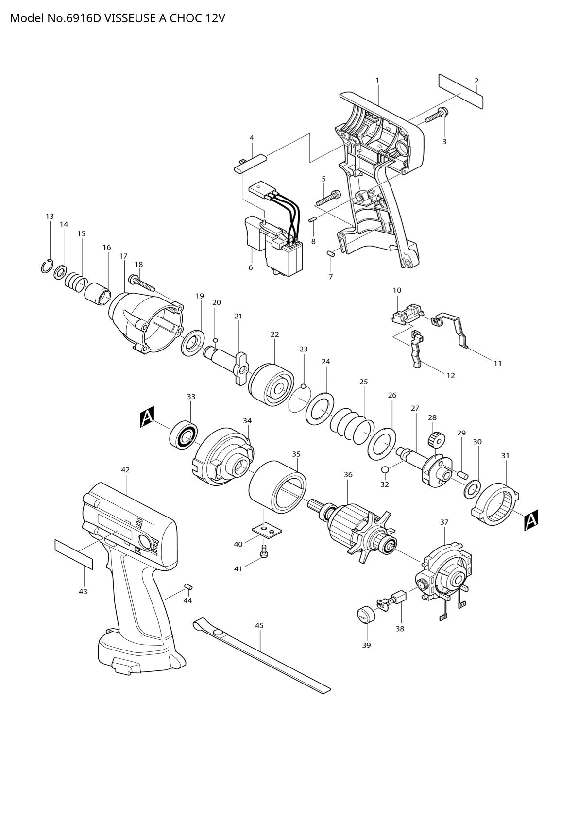Vue éclatée Makita 6916D - page 1