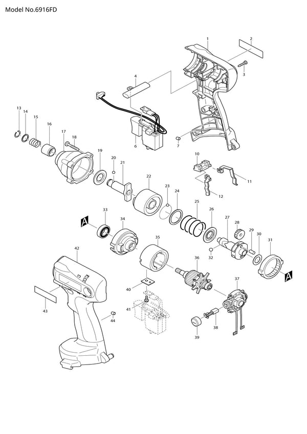 Vue éclatée Makita 6916FD - page 1