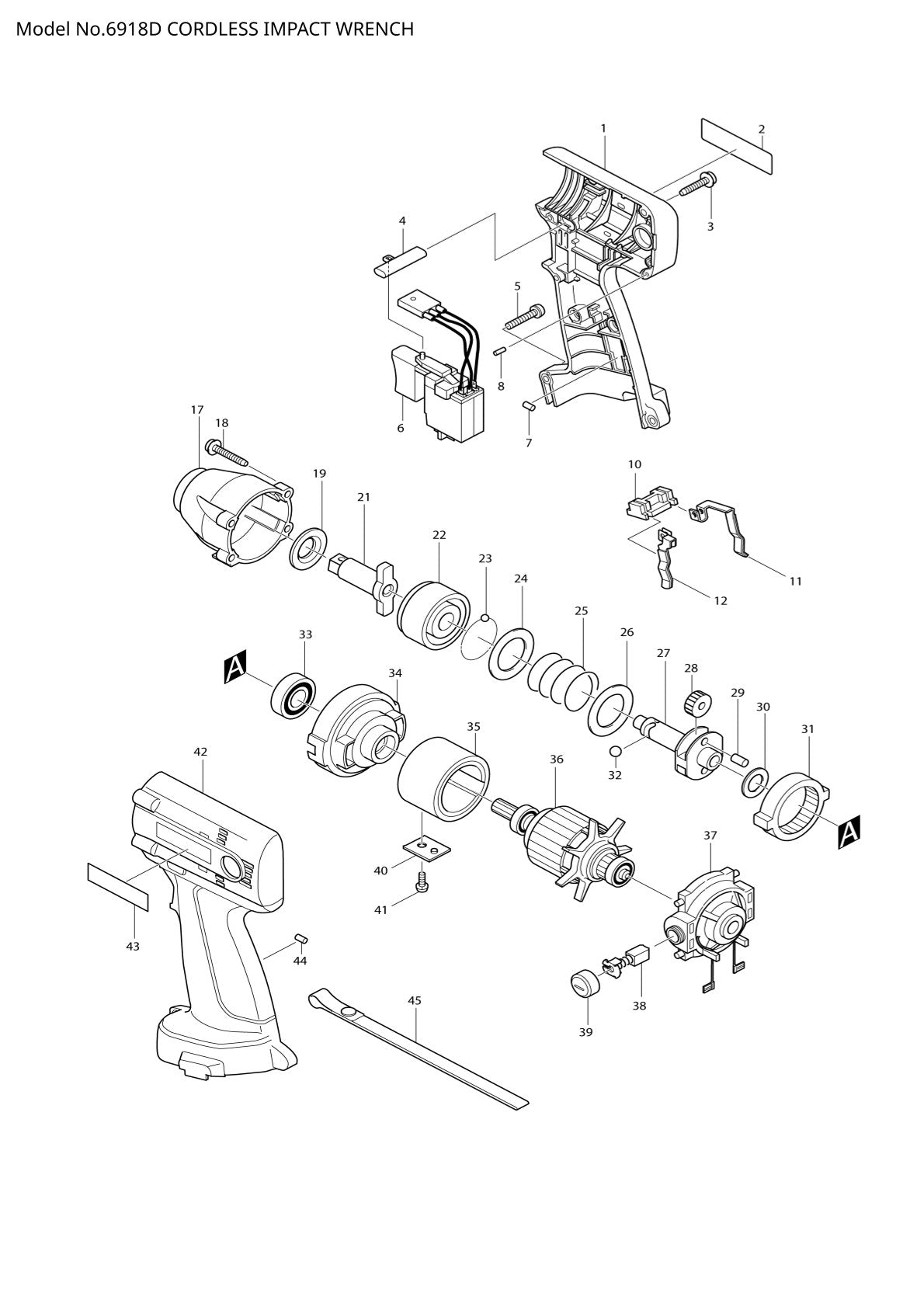 Vue éclatée Makita 6918D - page 1