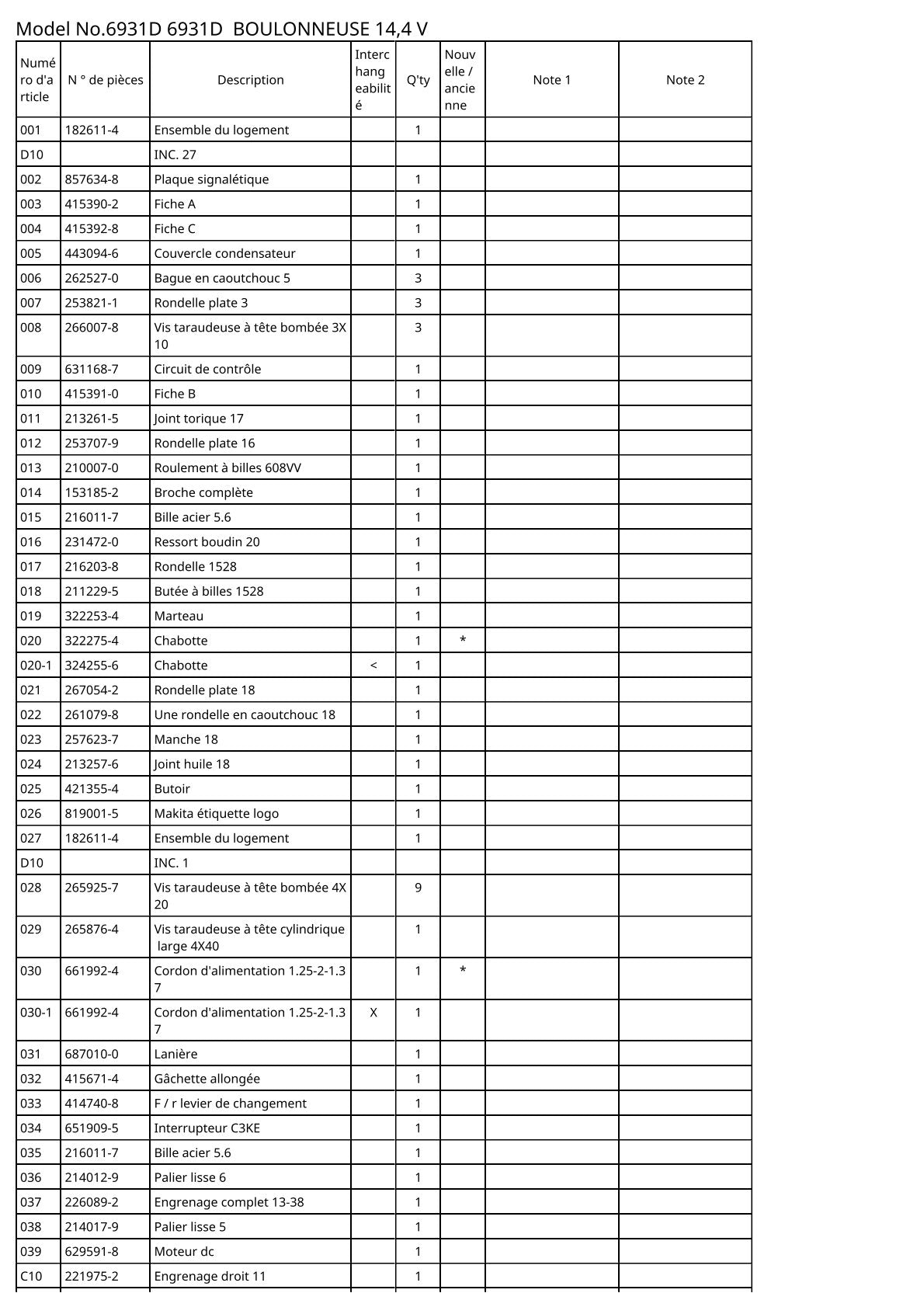 Vue éclatée Makita 6931D - page 2