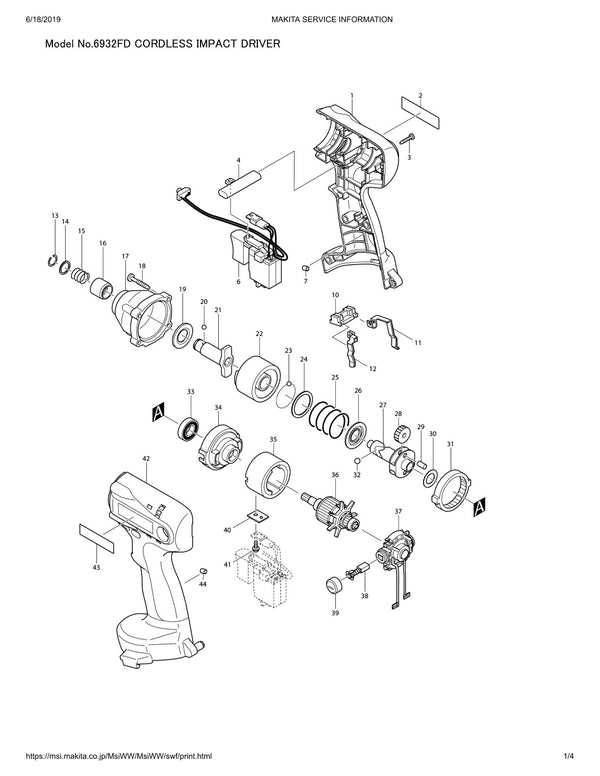 Vue éclatée Makita 6932FD - page 1