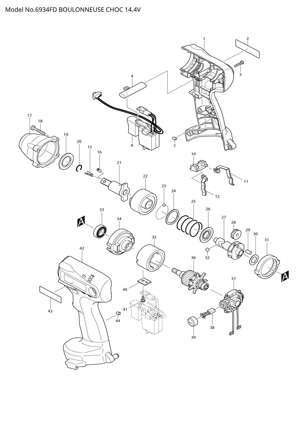 Vue éclatée Makita 6934FD - page 1