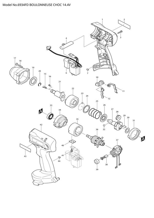 Vue éclatée Makita 6934FD - page 1