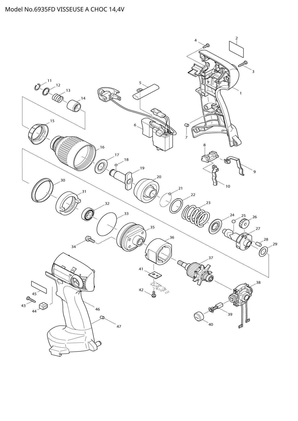 Vue éclatée Makita 6935FD - page 1