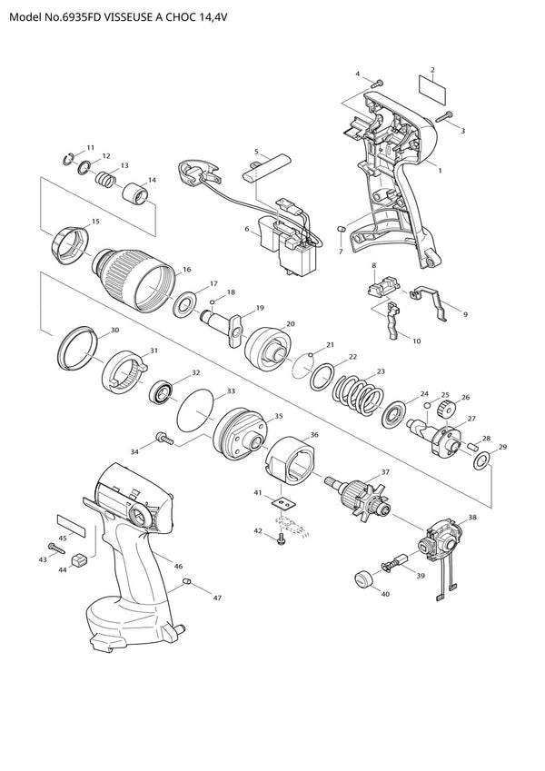 Vue éclatée Makita 6935FD - page 1