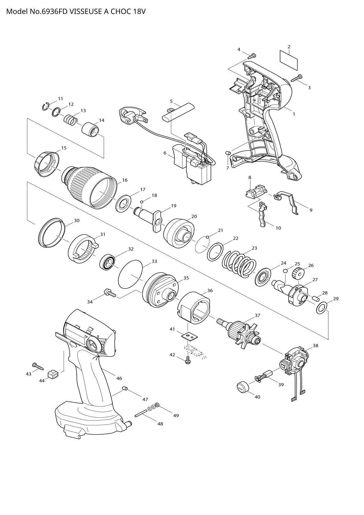 Vue éclatée Makita 6936FD - page 1