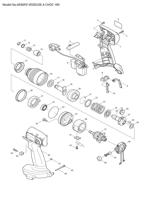 Vue éclatée Makita 6936FD - page 1