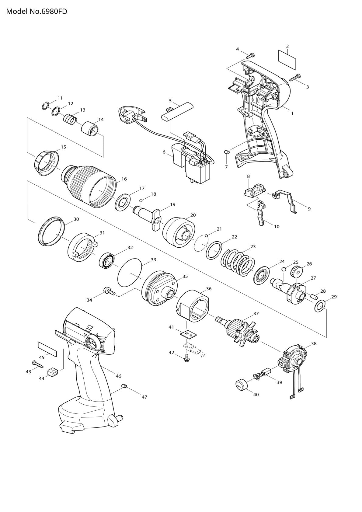 Vue éclatée Makita 6980FD - page 1