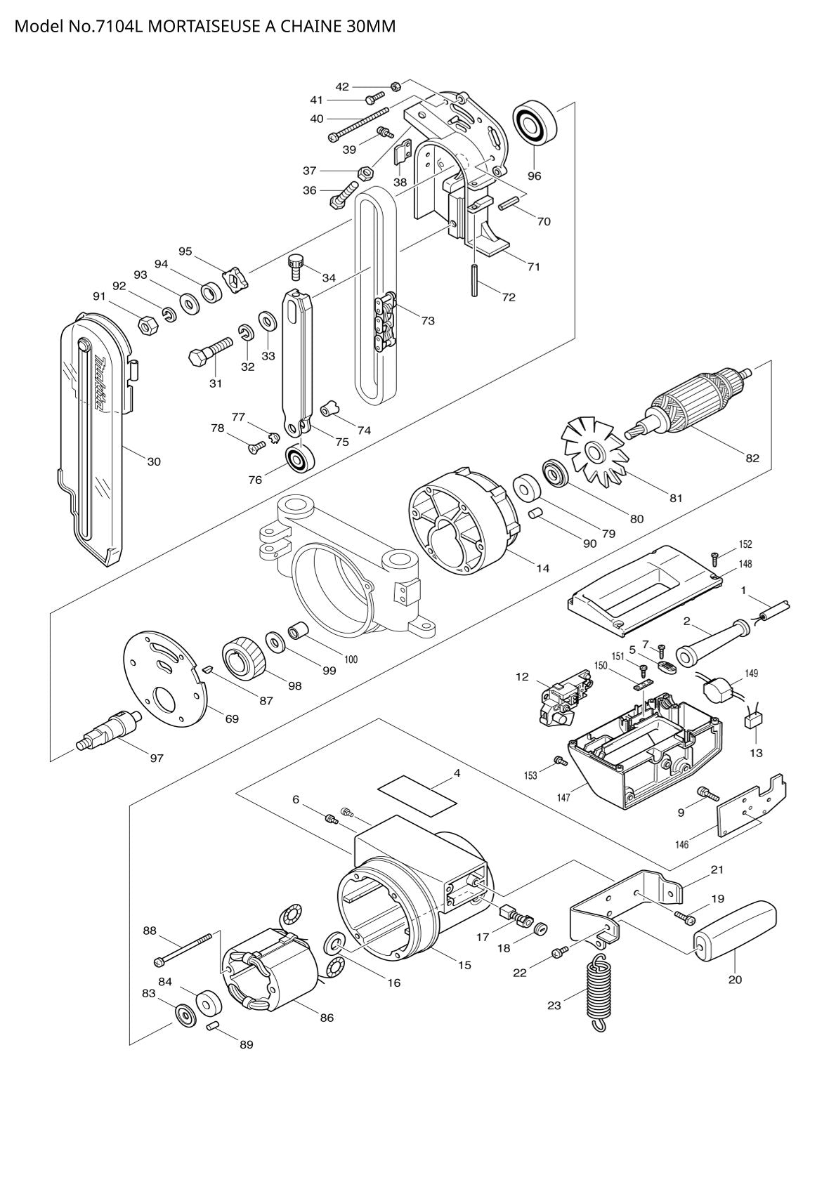 Vue éclatée Makita 7104L - page 1
