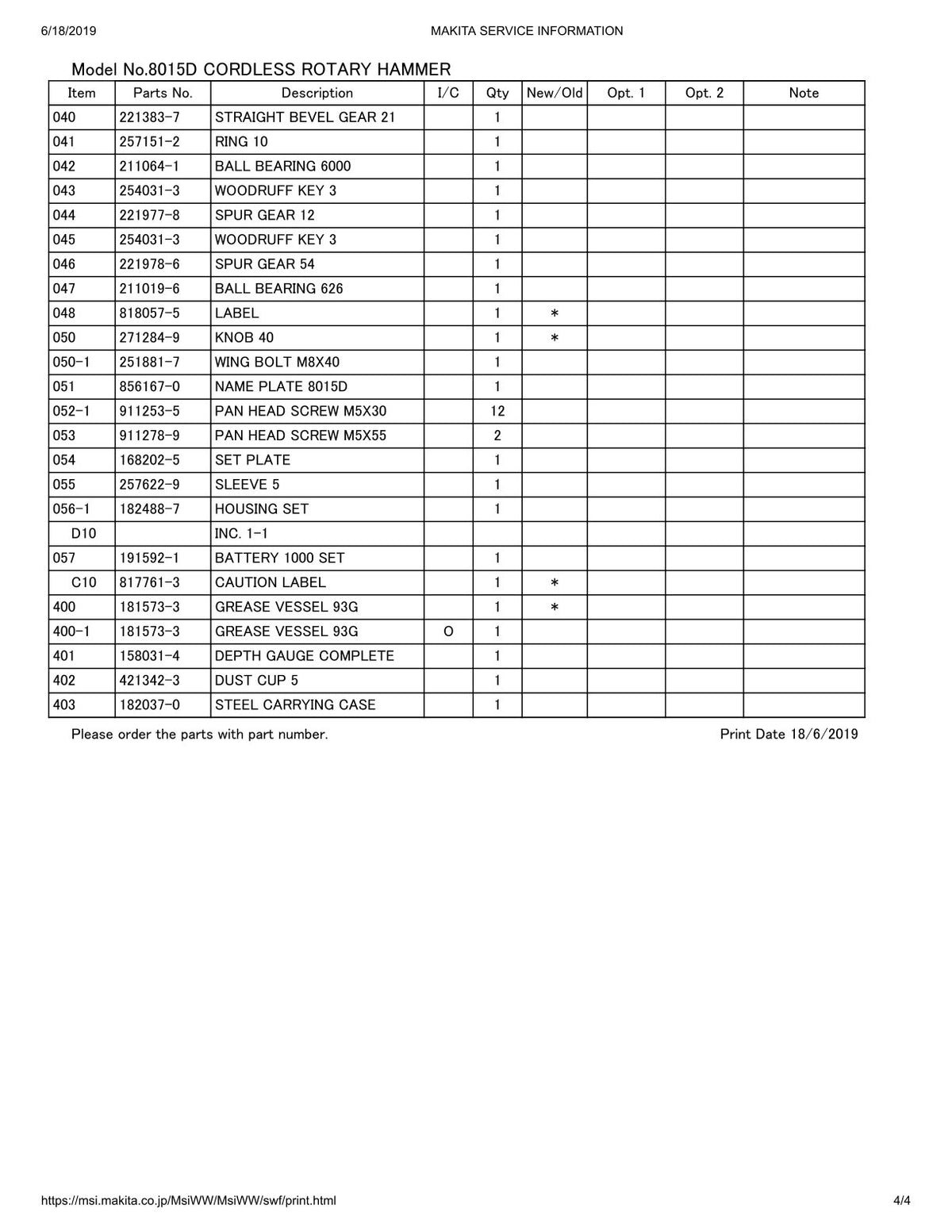 Vue éclatée Makita 8015D - page 4