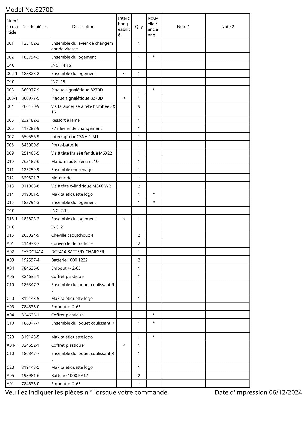 Vue éclatée Makita 8270D - page 2