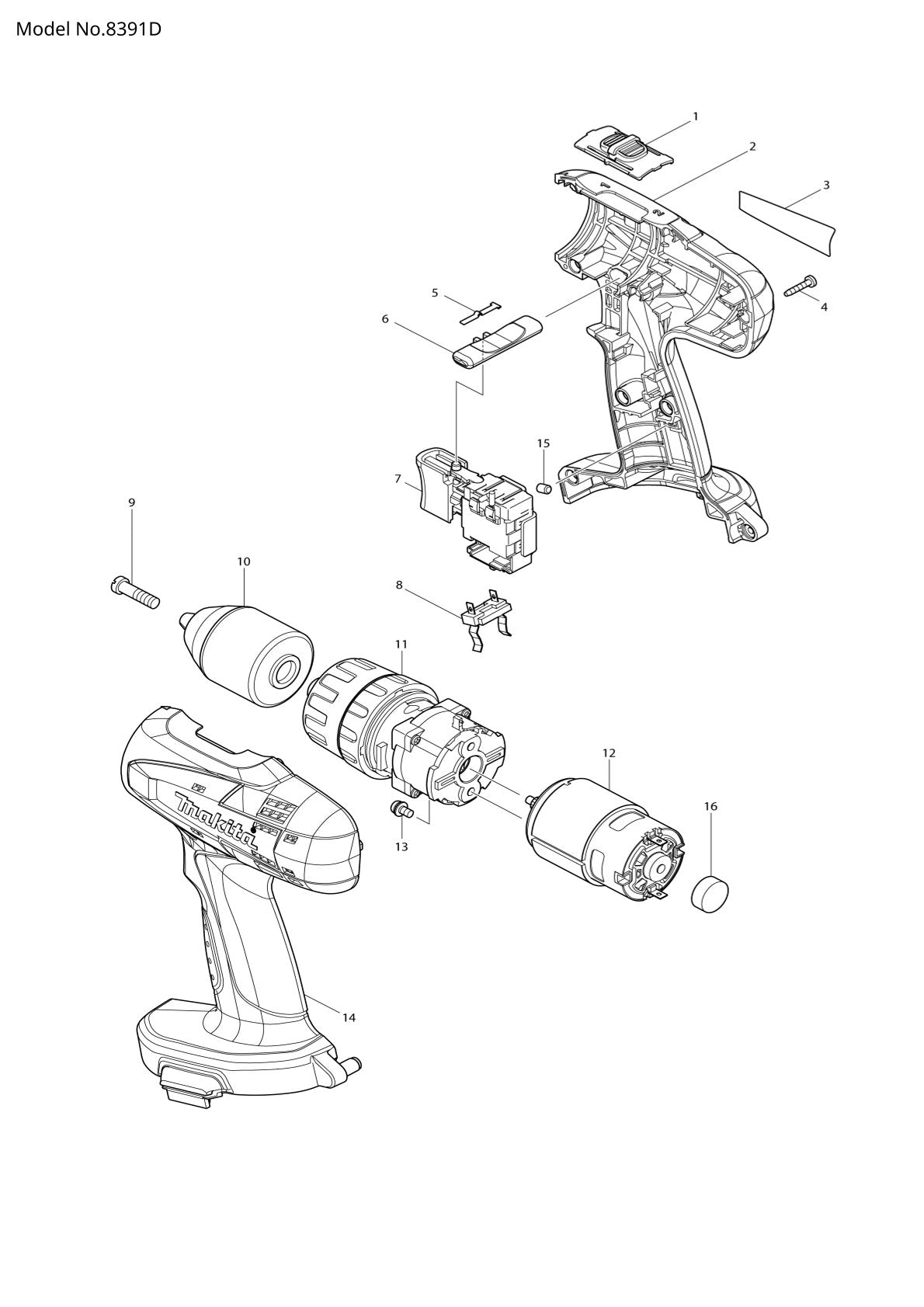 Vue éclatée Makita 8391D - page 1