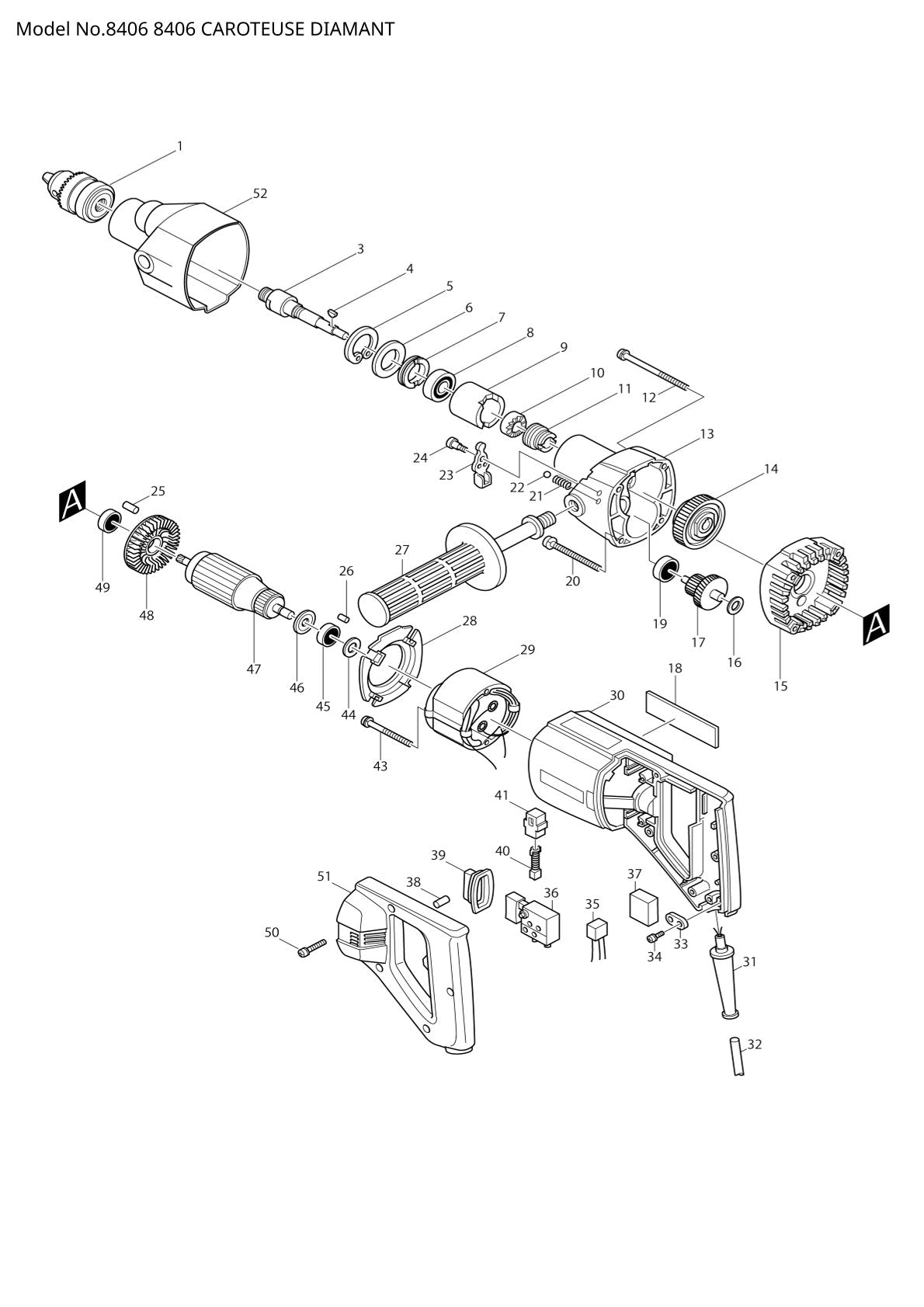 Vue éclatée Makita 8406 - page 1