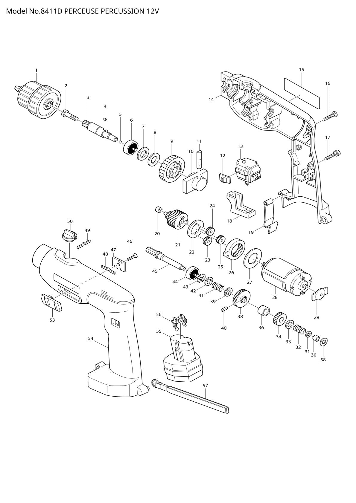 Vue éclatée Makita 8411D - page 1