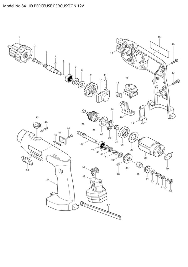 Vue éclatée Makita 8411D - page 1