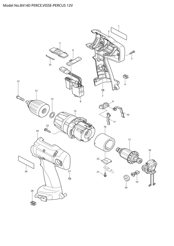 Vue éclatée Makita 8414D - page 1
