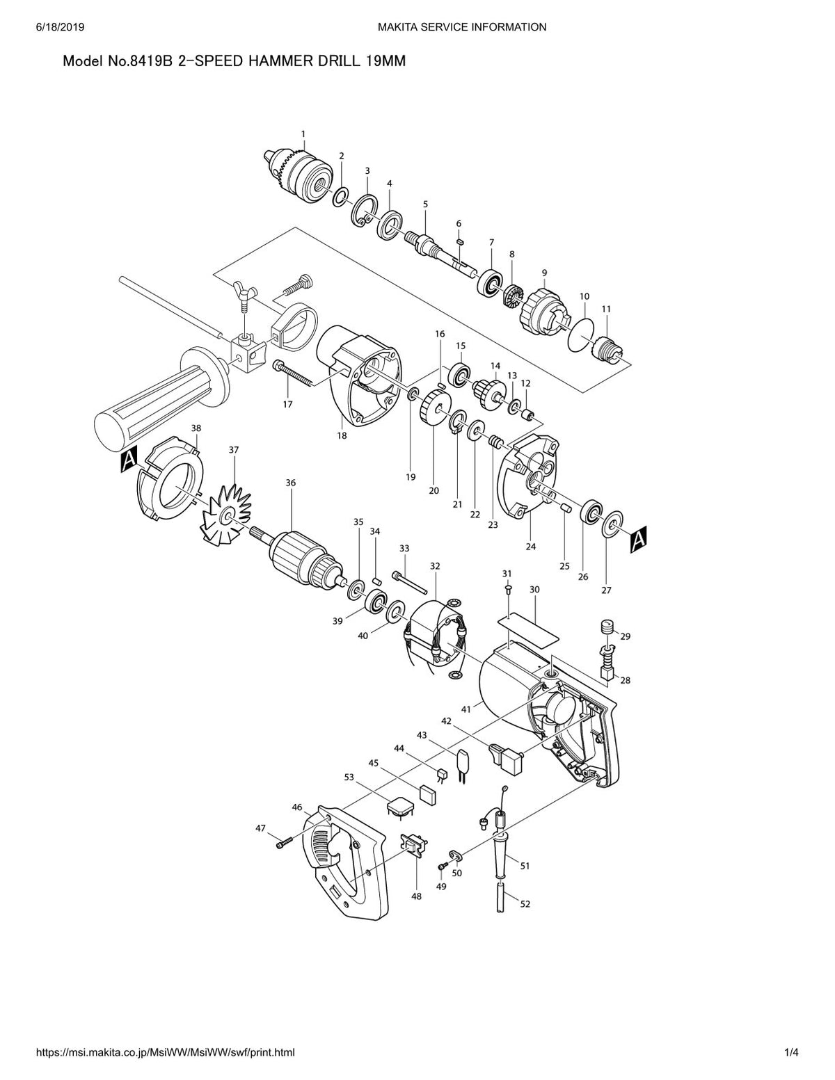 Vue éclatée Makita 8419B - page 1