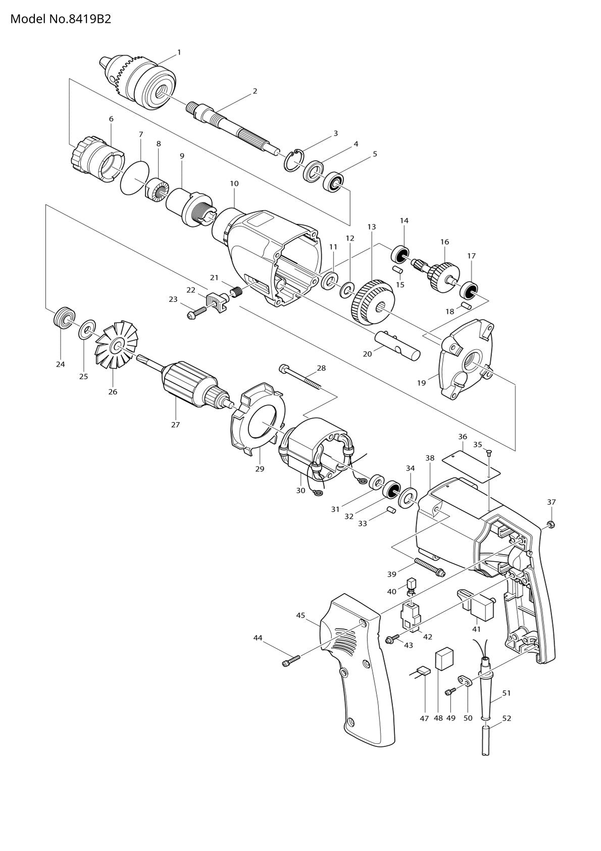 Vue éclatée Makita 8419B2 - page 1