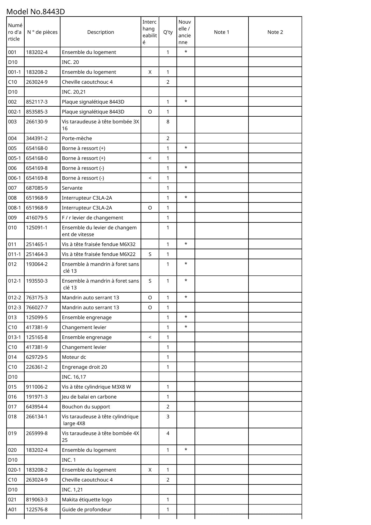 Vue éclatée Makita 8443D - page 2