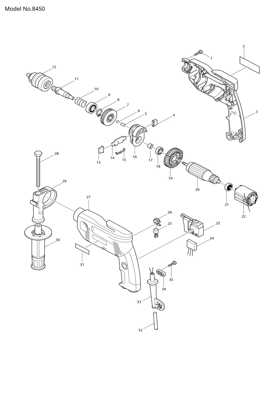 Vue éclatée Makita 8450 - page 1
