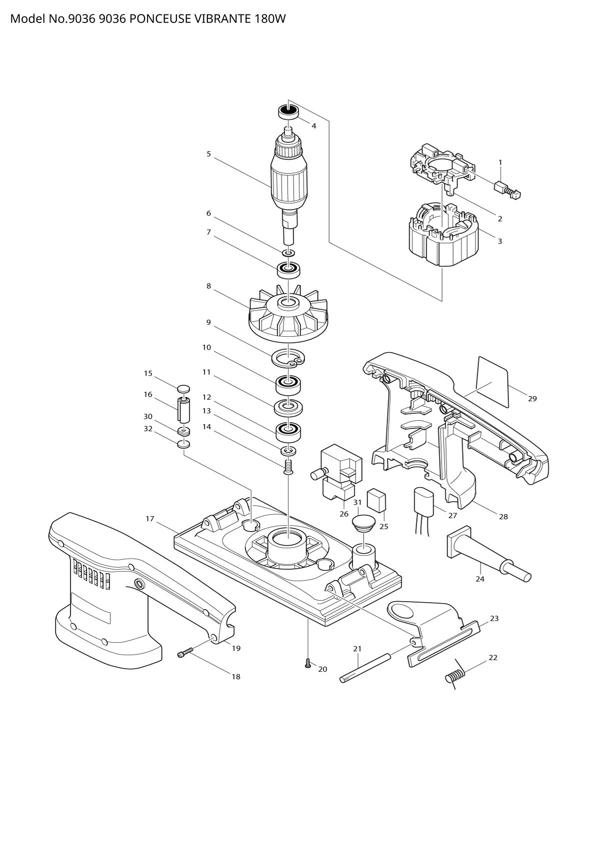 Vue éclatée Makita 9036 - page 1