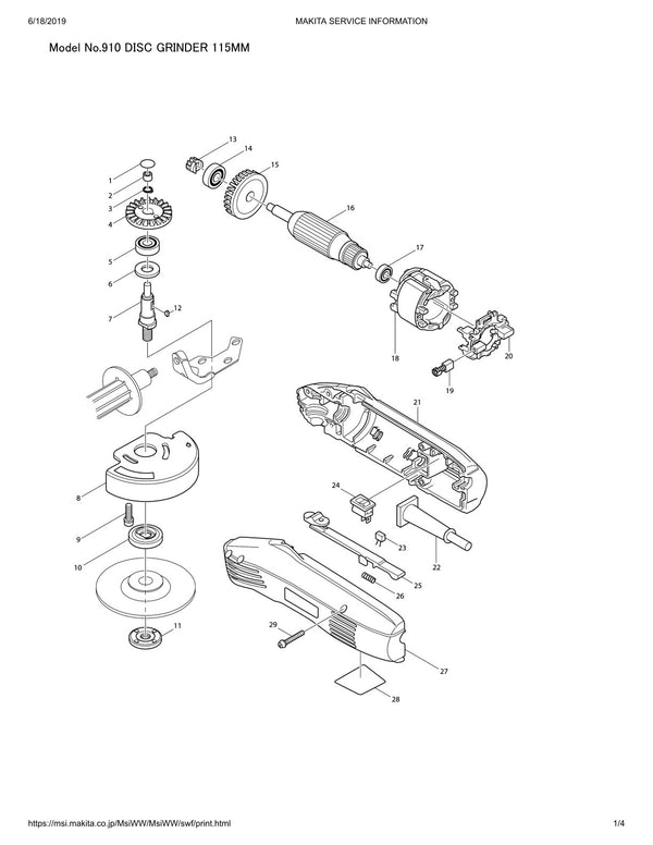 Vue éclatée Makita 910 - page 1