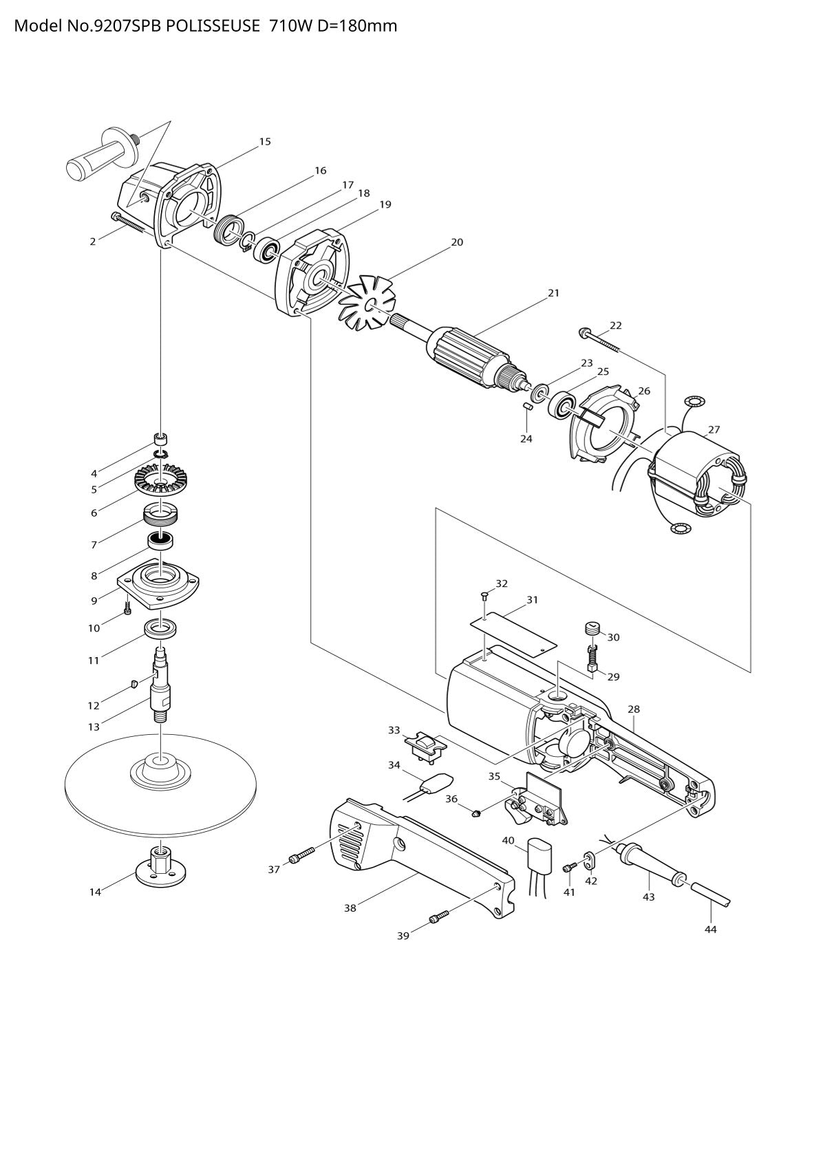 Vue éclatée Makita 9207SPB - page 1