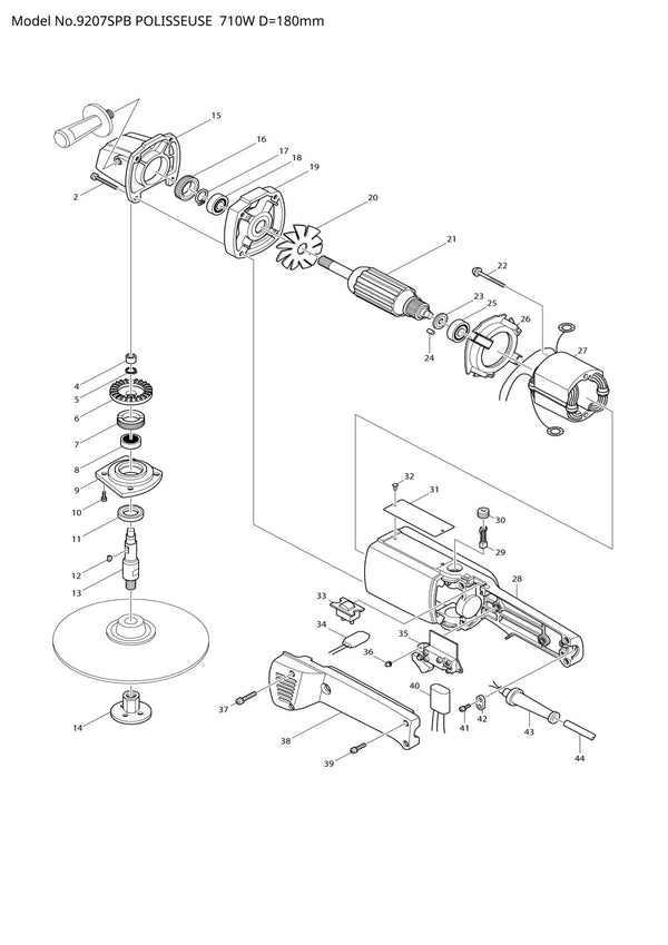Vue éclatée Makita 9207SPB - page 1