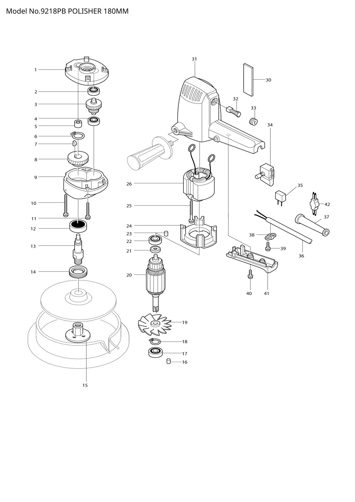 Vue éclatée Makita 9218PB - page 1