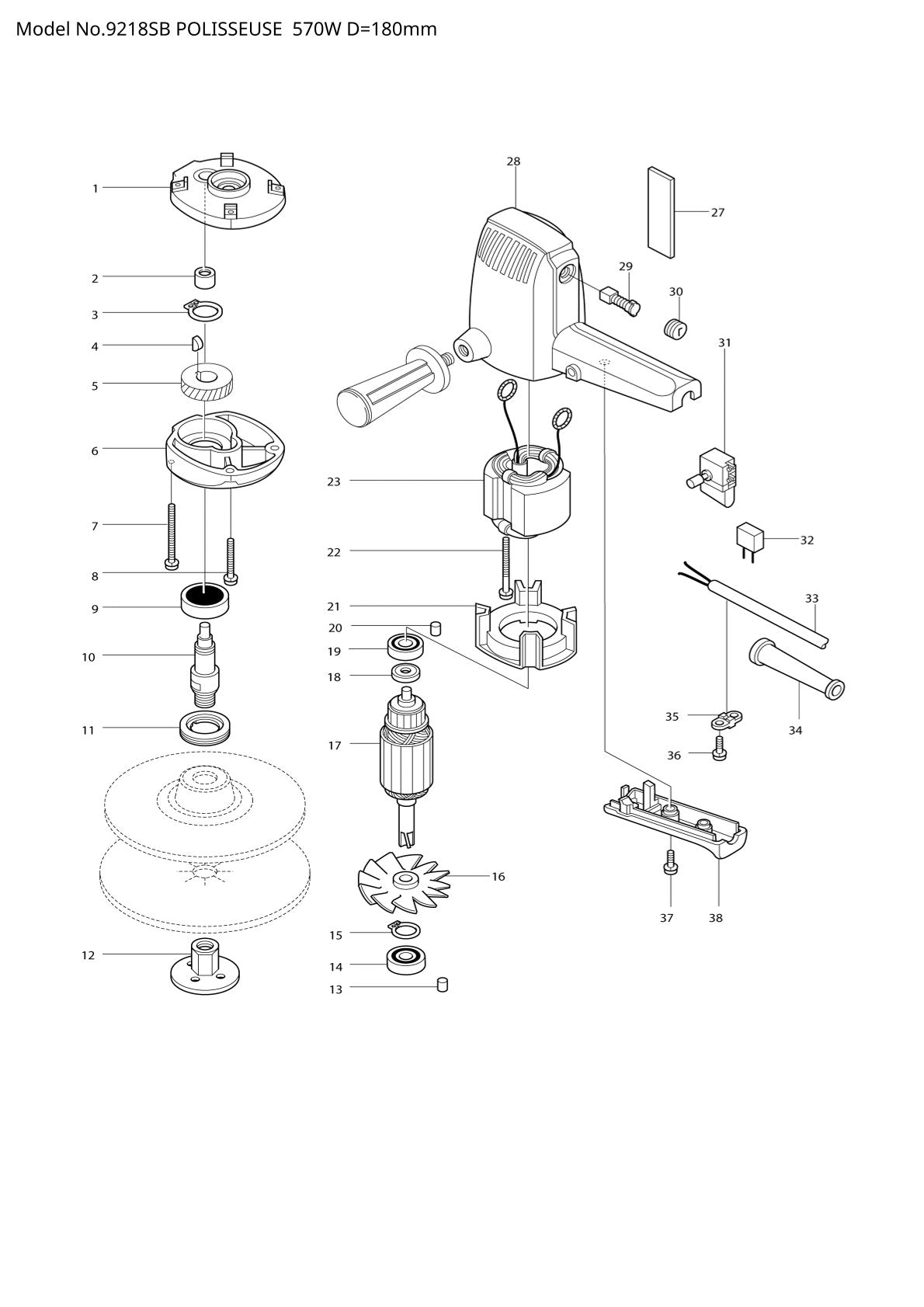 Vue éclatée Makita 9218SB - page 1