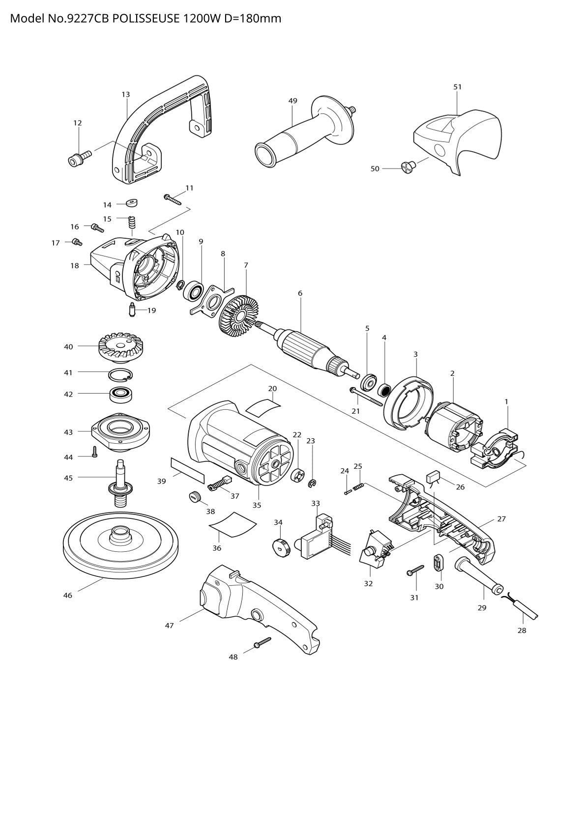 Vue éclatée Makita 9227CB - page 1