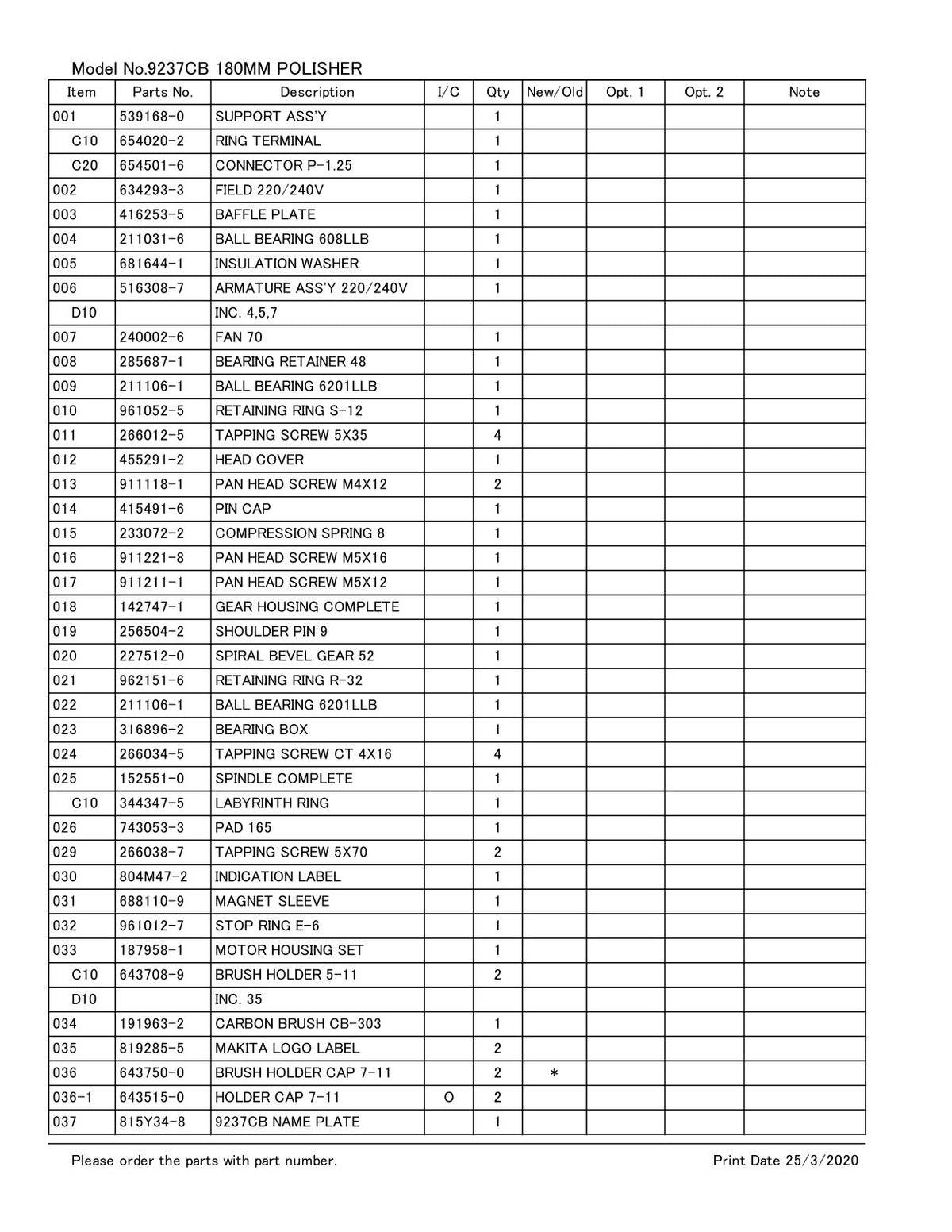 Vue éclatée Makita 9237C - page 2