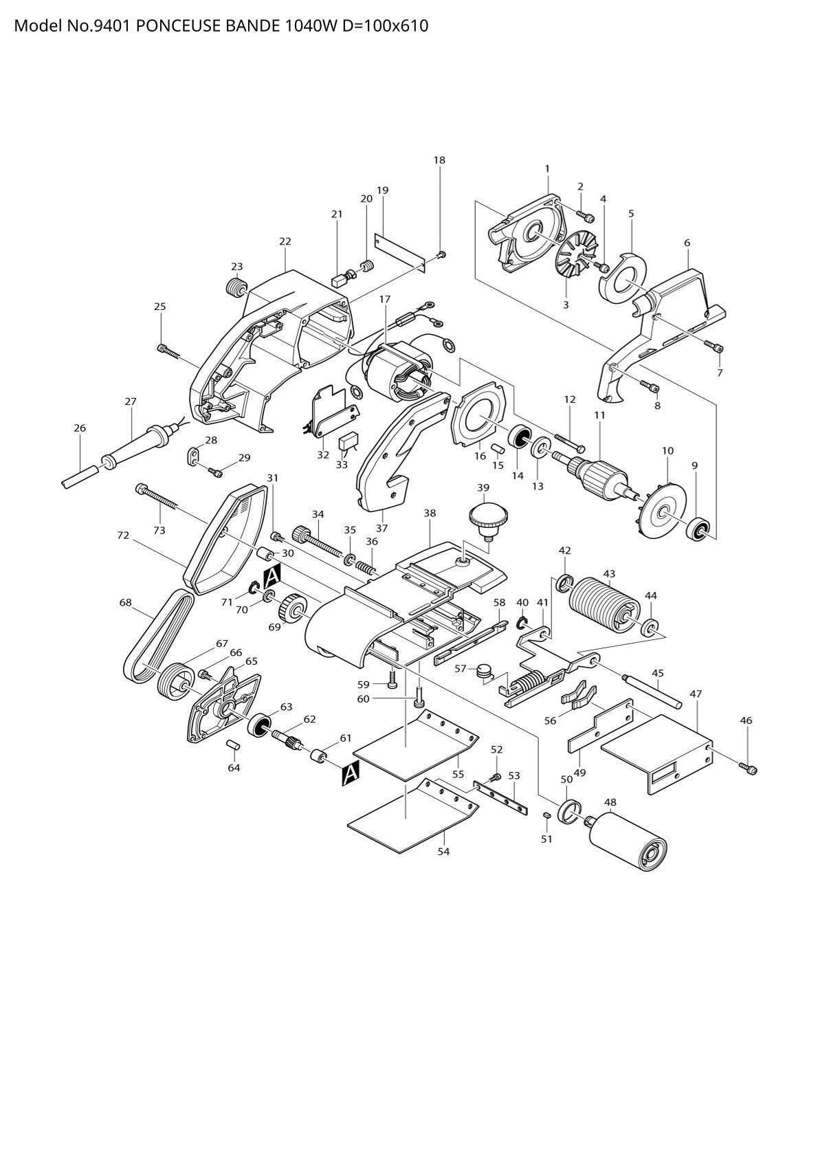 Vue éclatée Makita 9401 - page 1