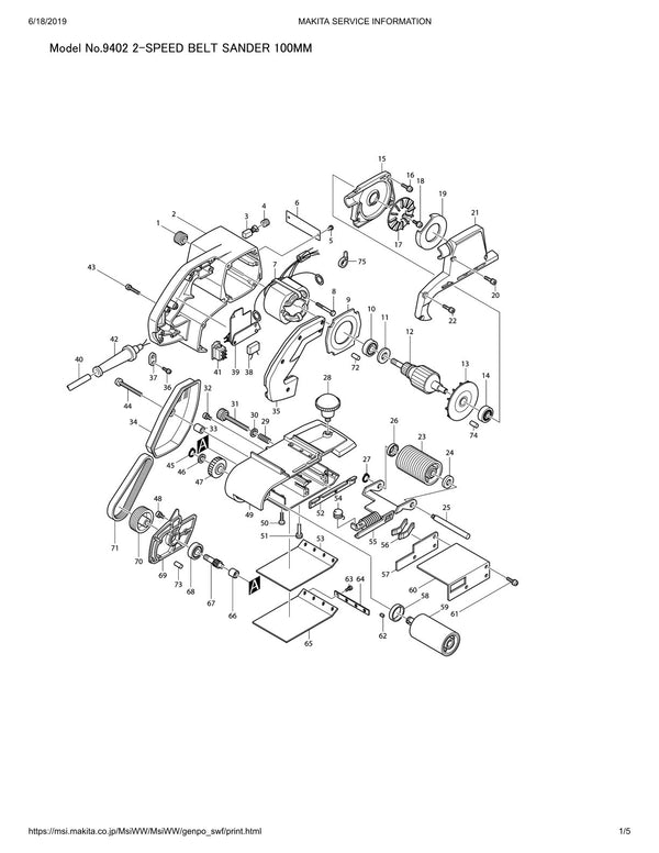 Vue éclatée Makita 9402 - page 1