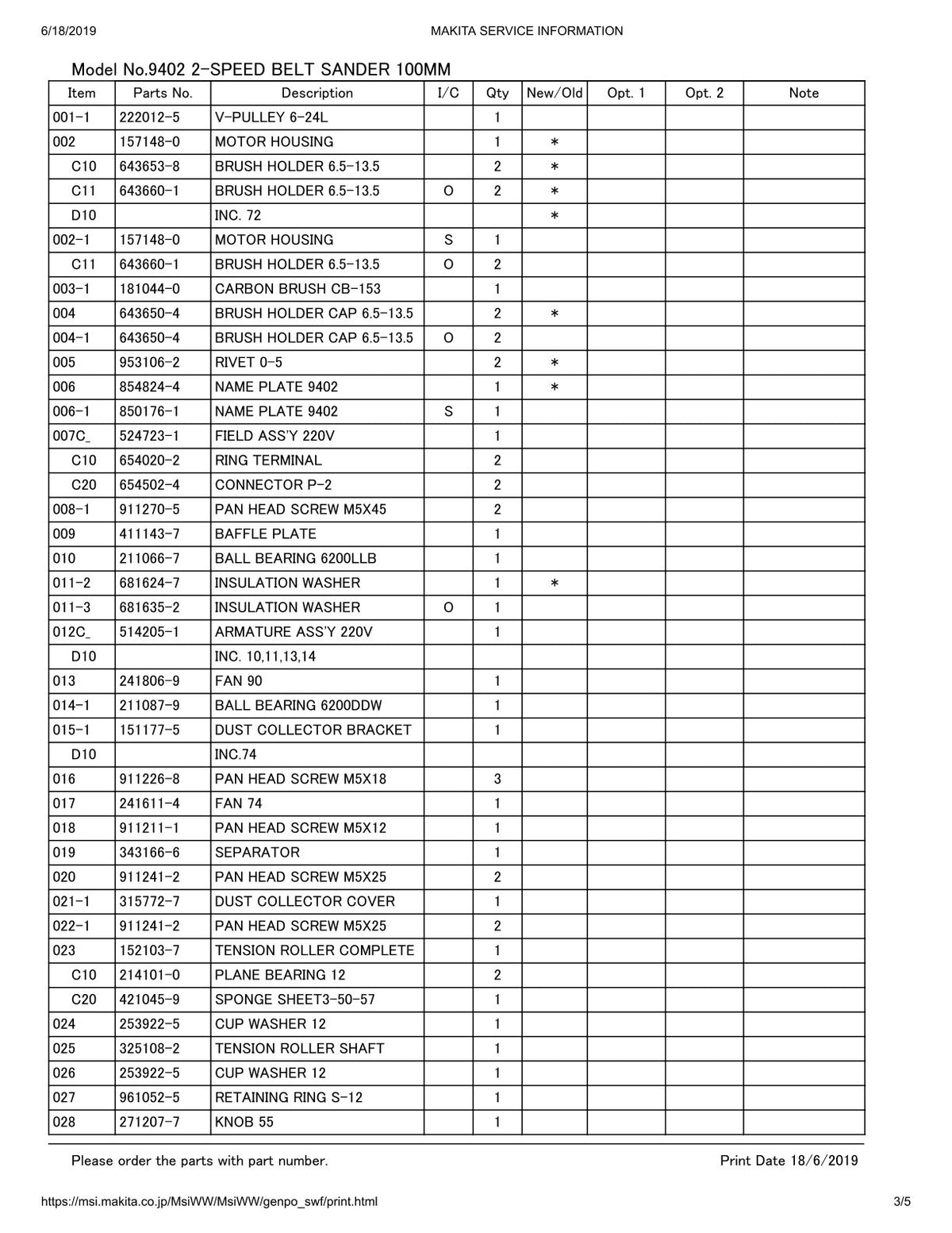 Vue éclatée Makita 9402 - page 3