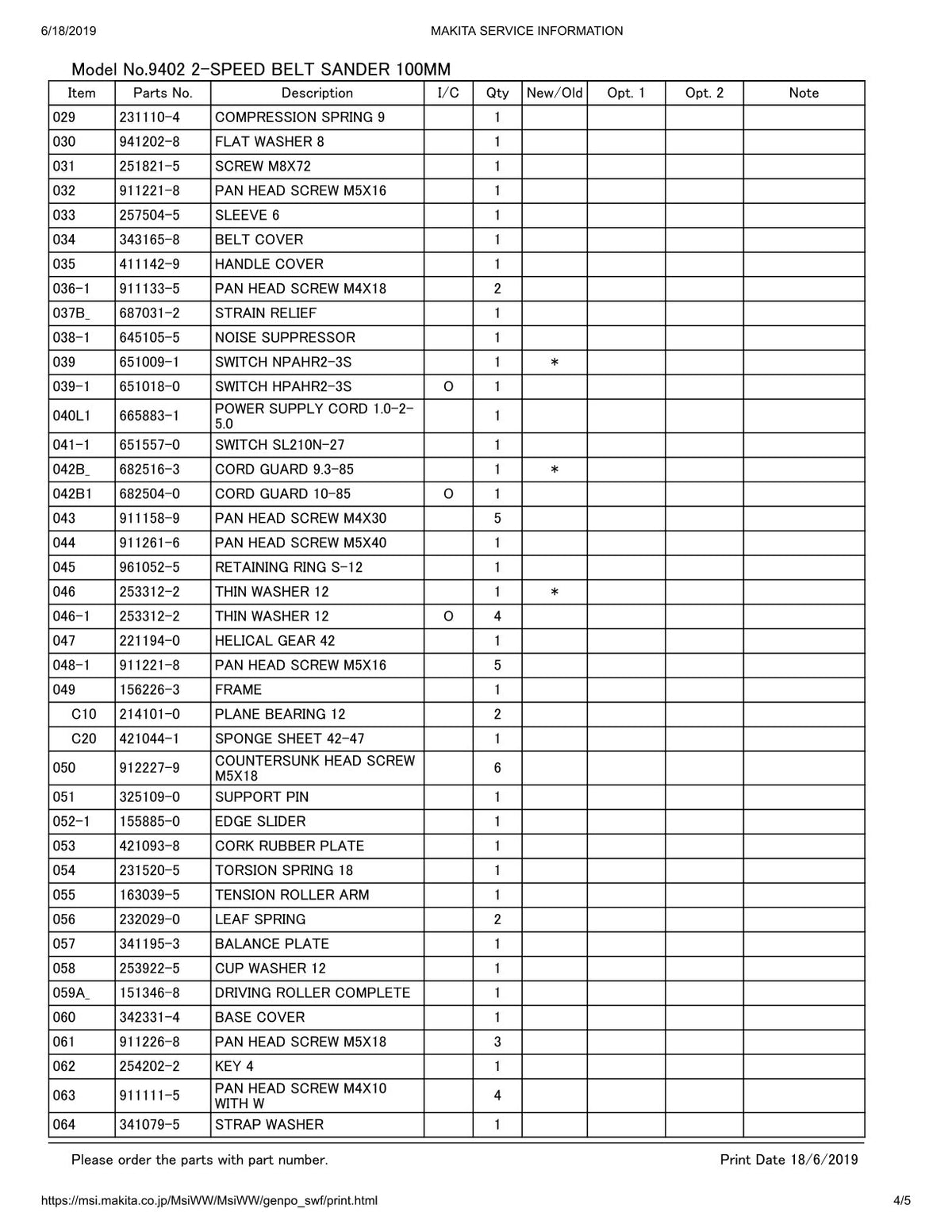 Vue éclatée Makita 9402 - page 4
